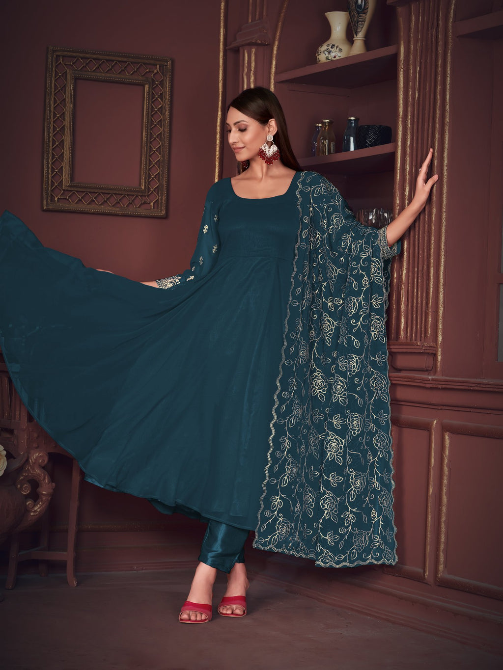 Turquoise Blue Georgette Anarkali Suit