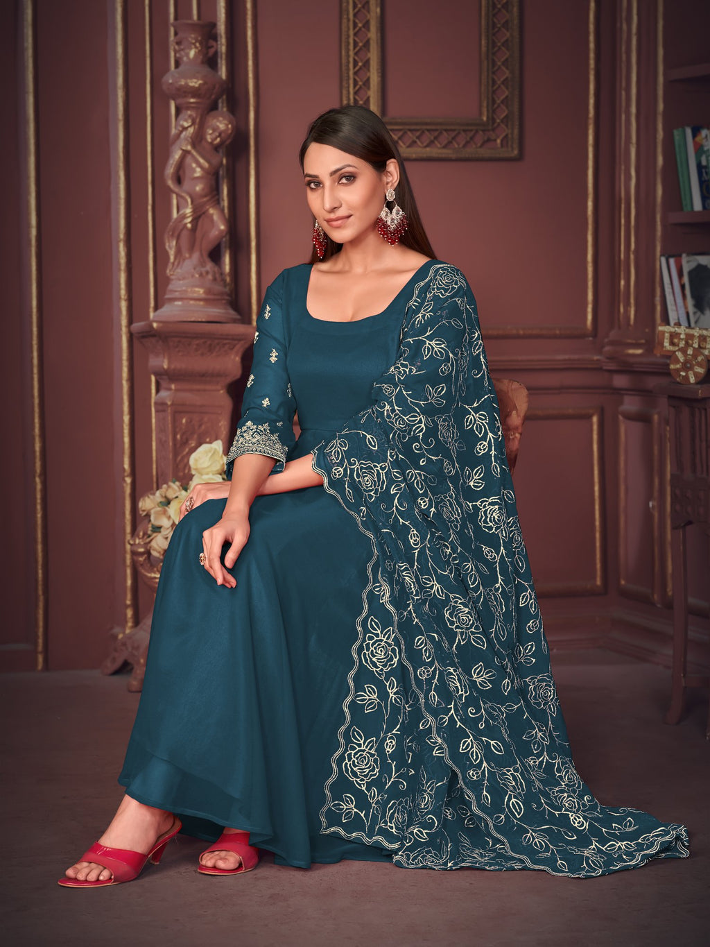 Turquoise Blue Georgette Anarkali Suit