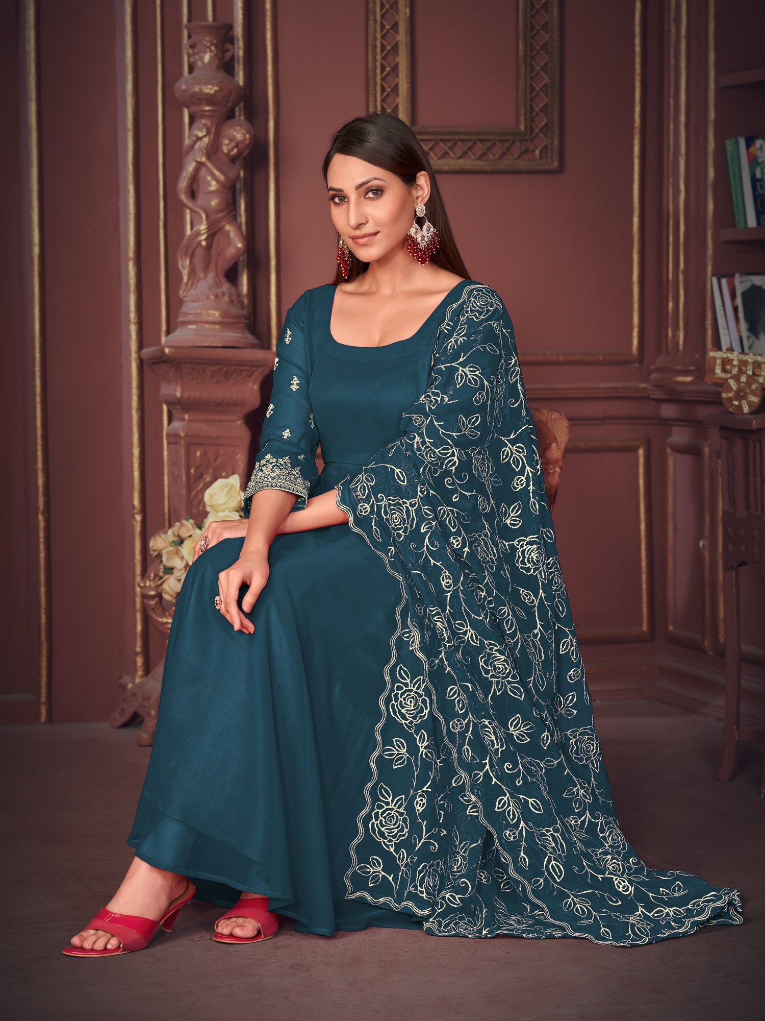 Turquoise Blue Georgette Anarkali Suit
