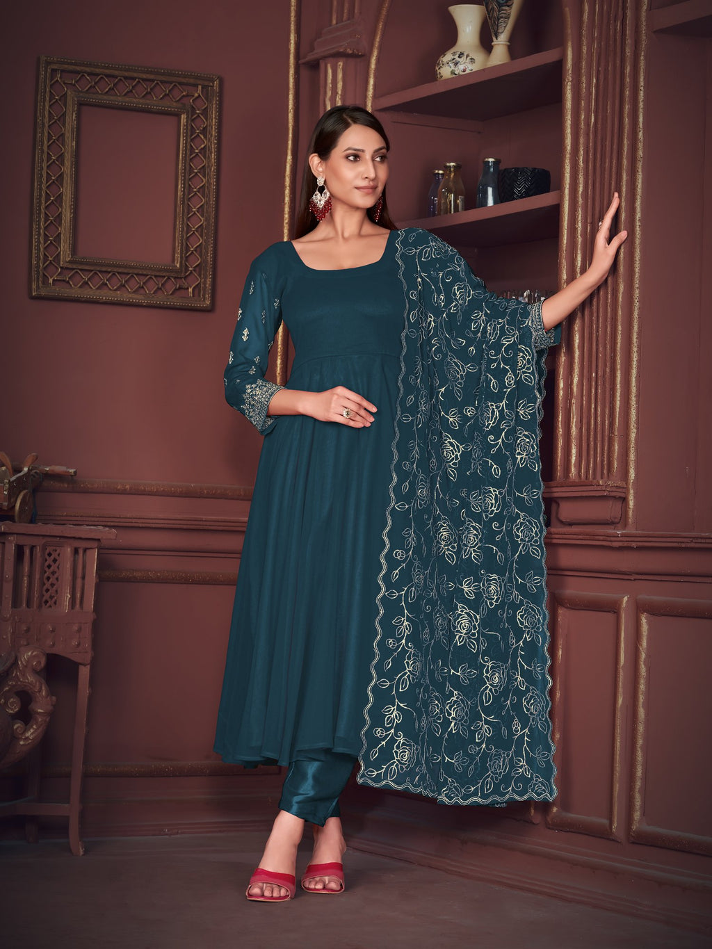 Turquoise Blue Georgette Anarkali Suit