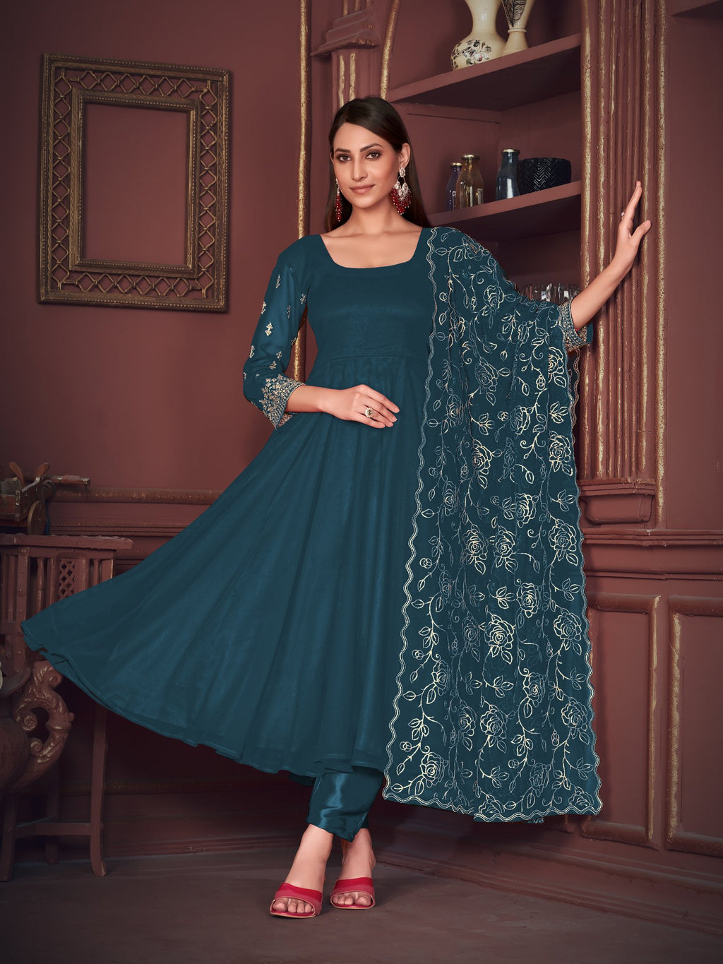 Turquoise Blue Georgette Anarkali Suit