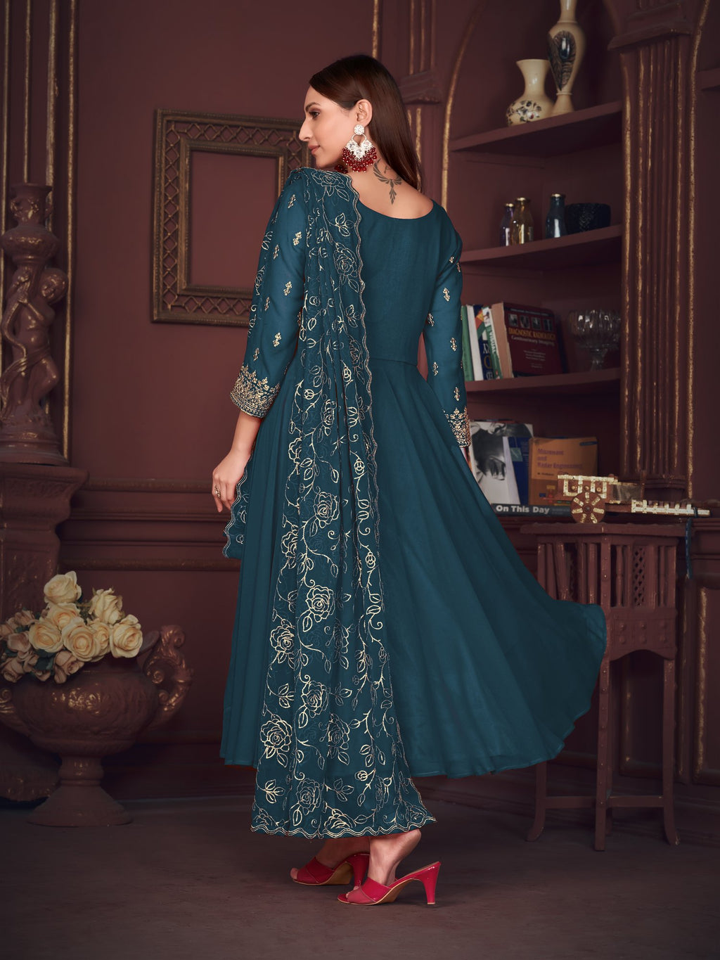 Turquoise Blue Georgette Anarkali Suit