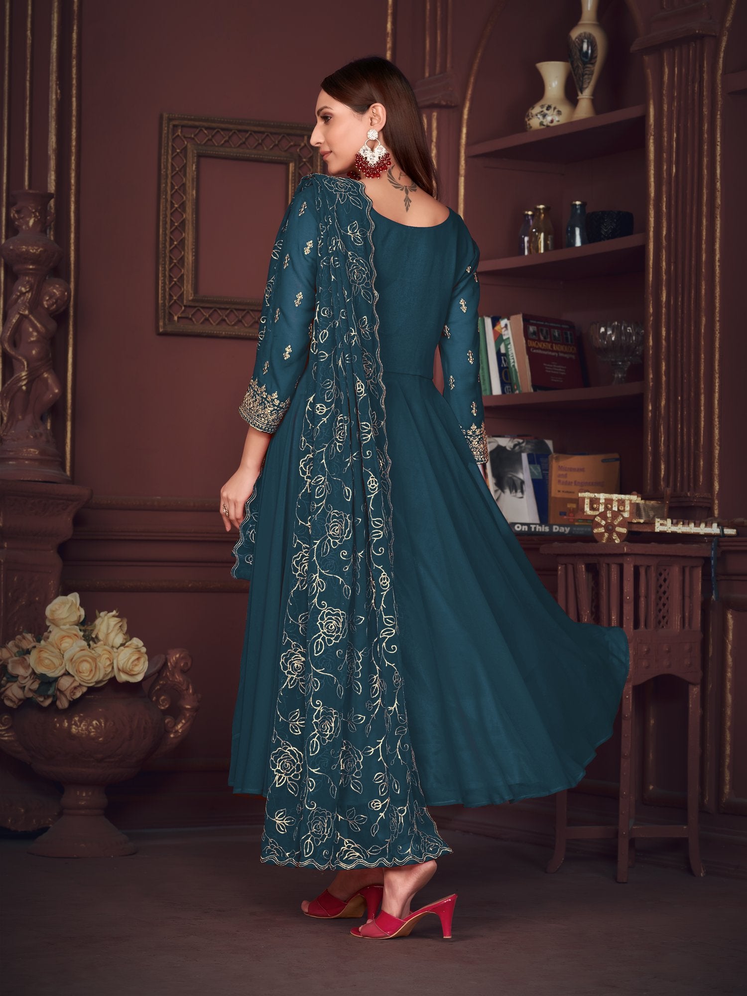 Turquoise Blue Georgette Anarkali Suit