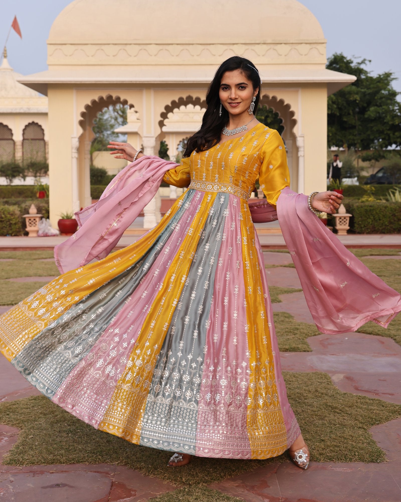 Multi Color Rangoli Silk Anarkali Suit