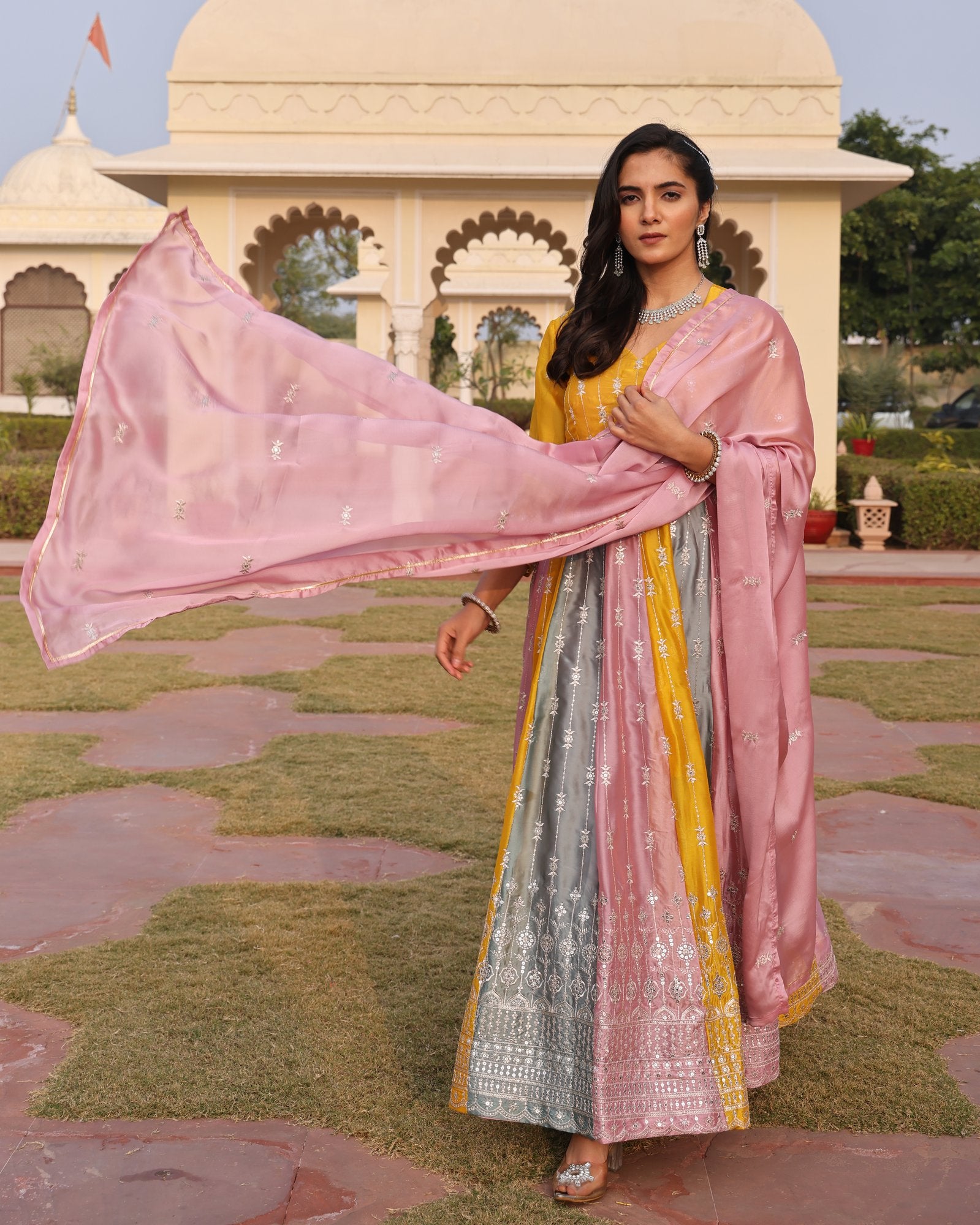 Multi Color Rangoli Silk Anarkali Suit