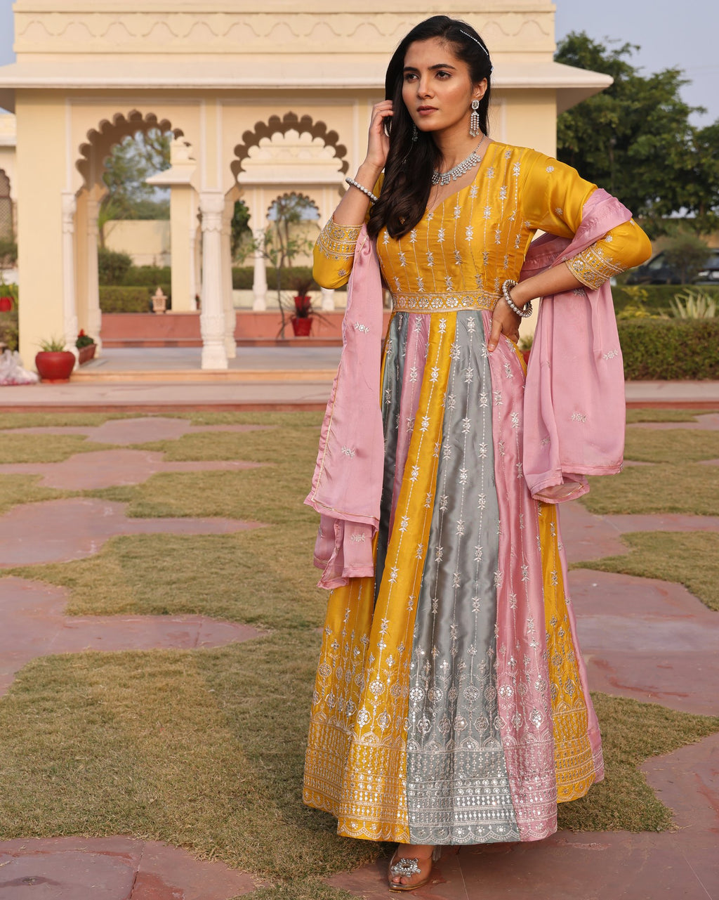Multi Color Rangoli Silk Anarkali Suit