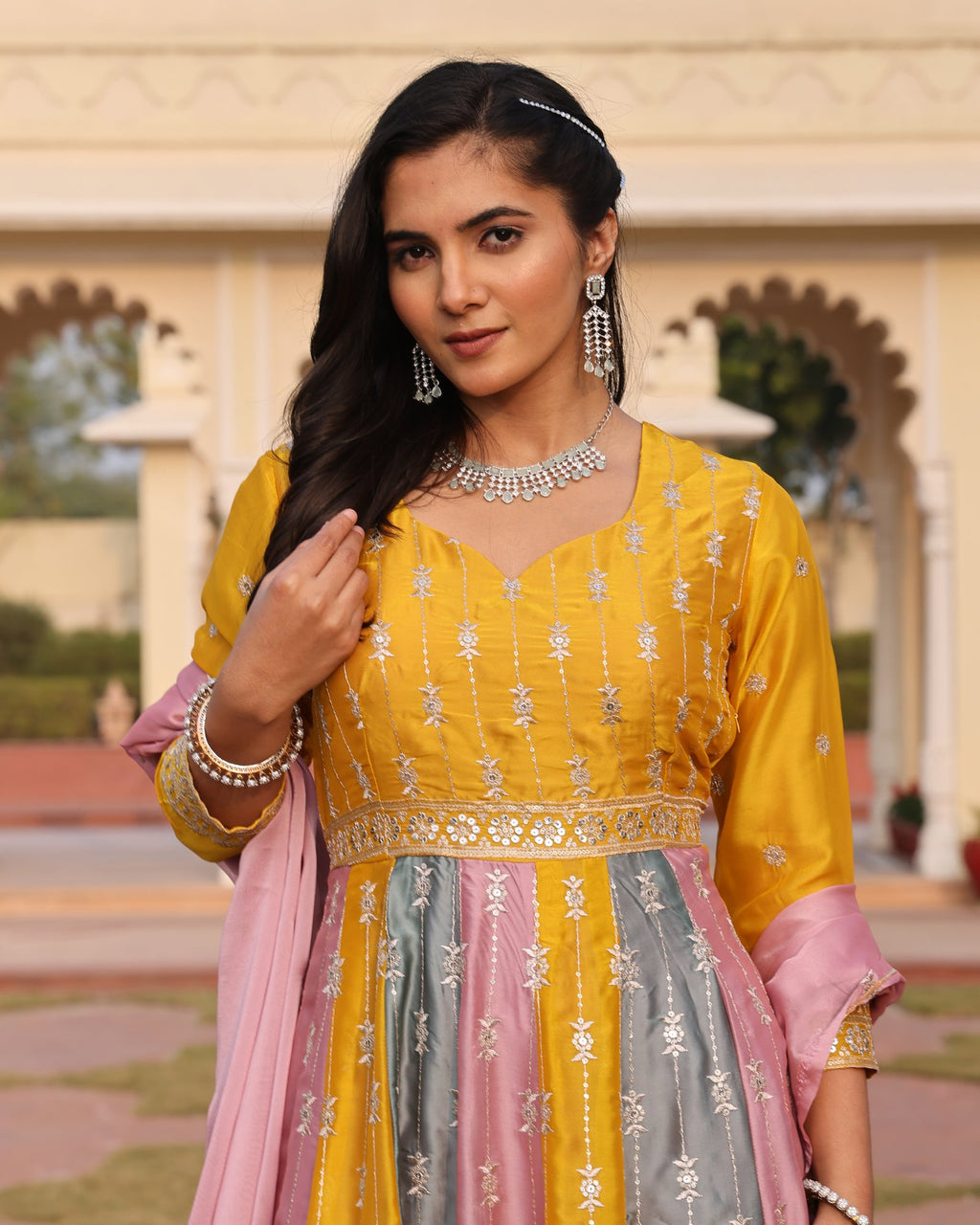 Multi Color Rangoli Silk Anarkali Suit