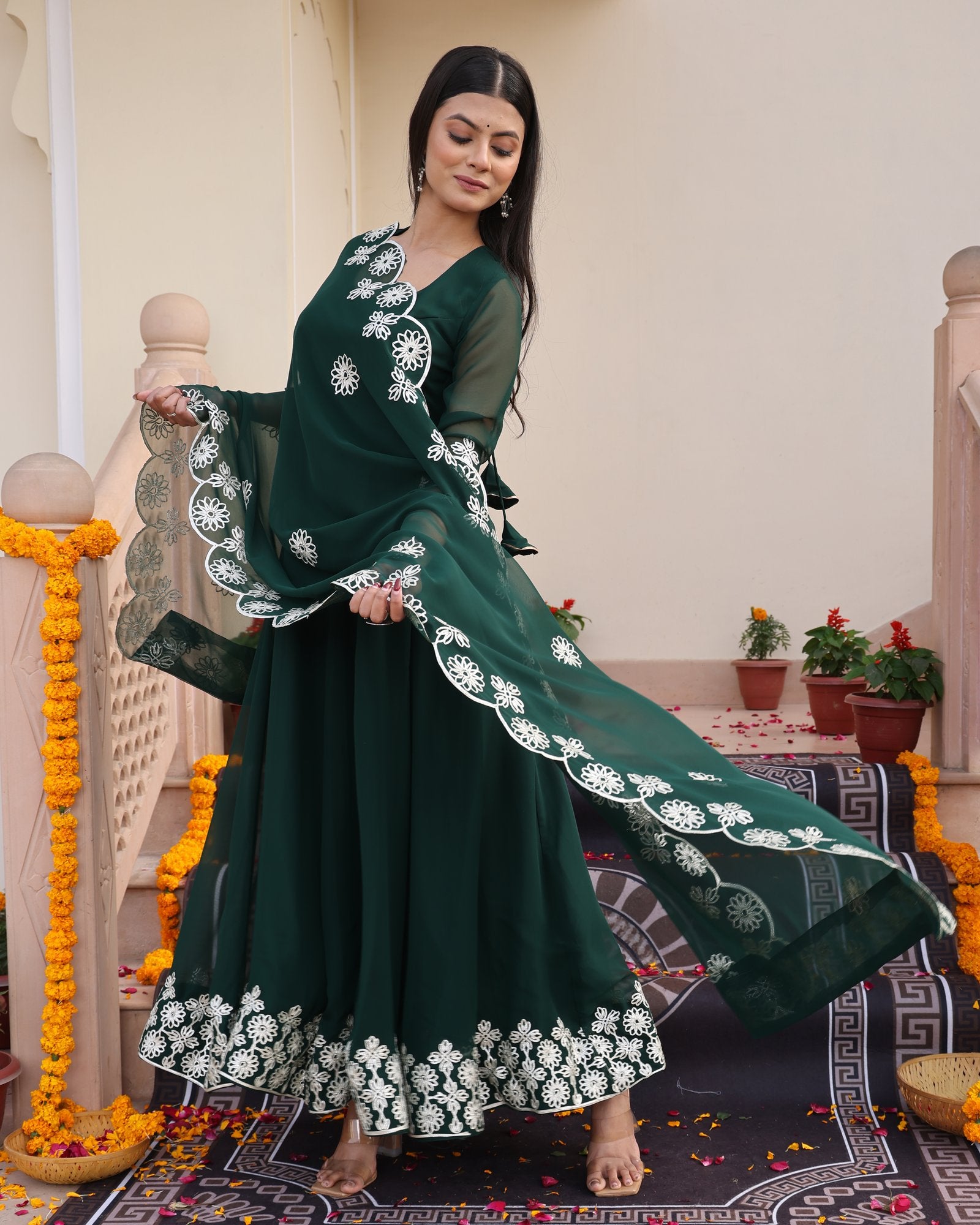 Green Georgette Anarkali Suit