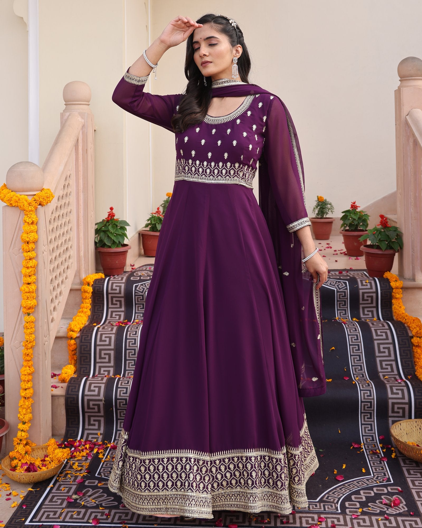 Purple Georgette Anarkali Suit