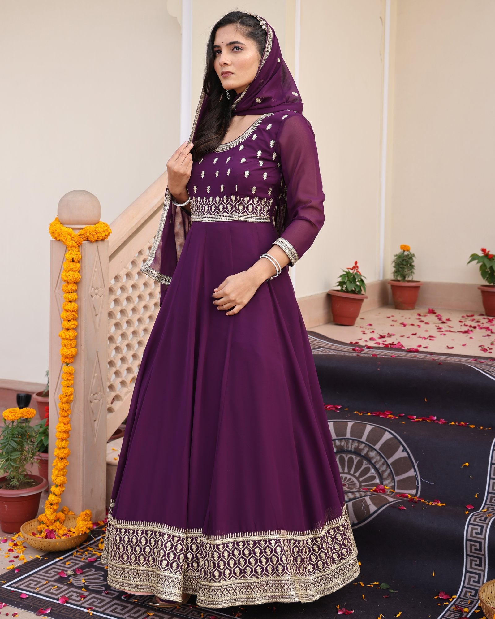 Purple Georgette Anarkali Suit