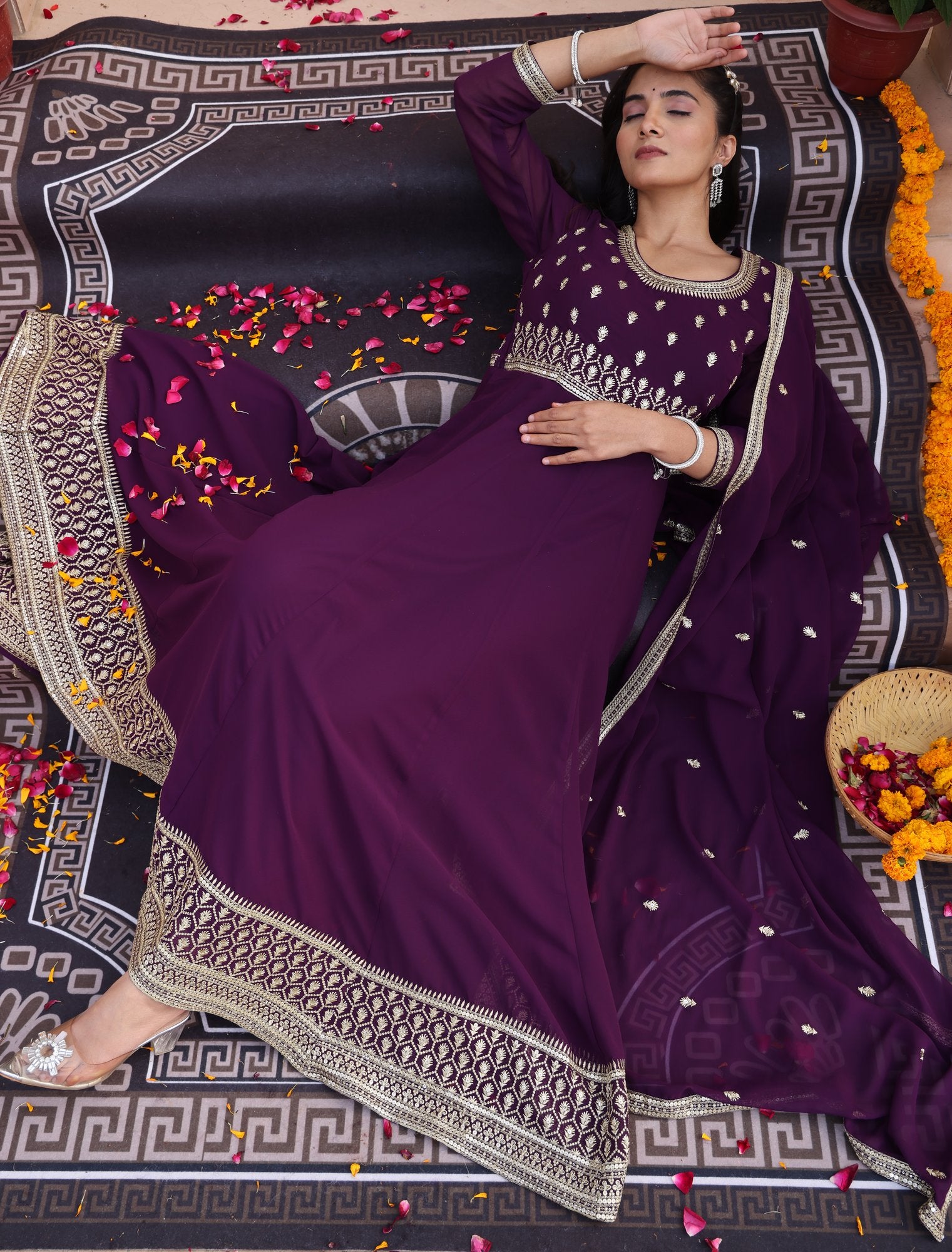 Purple Georgette Anarkali Suit
