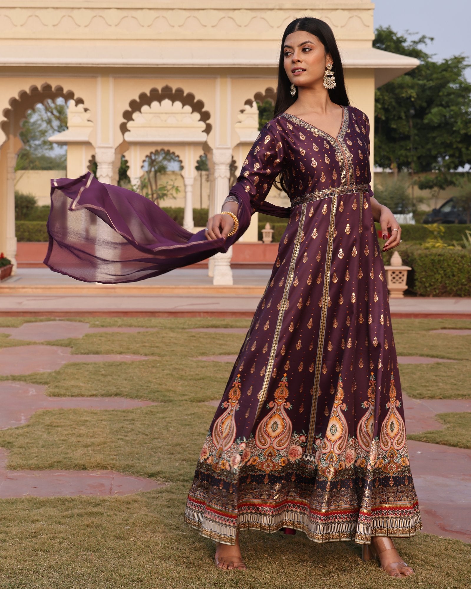 Purple Satin Anarkali Suit