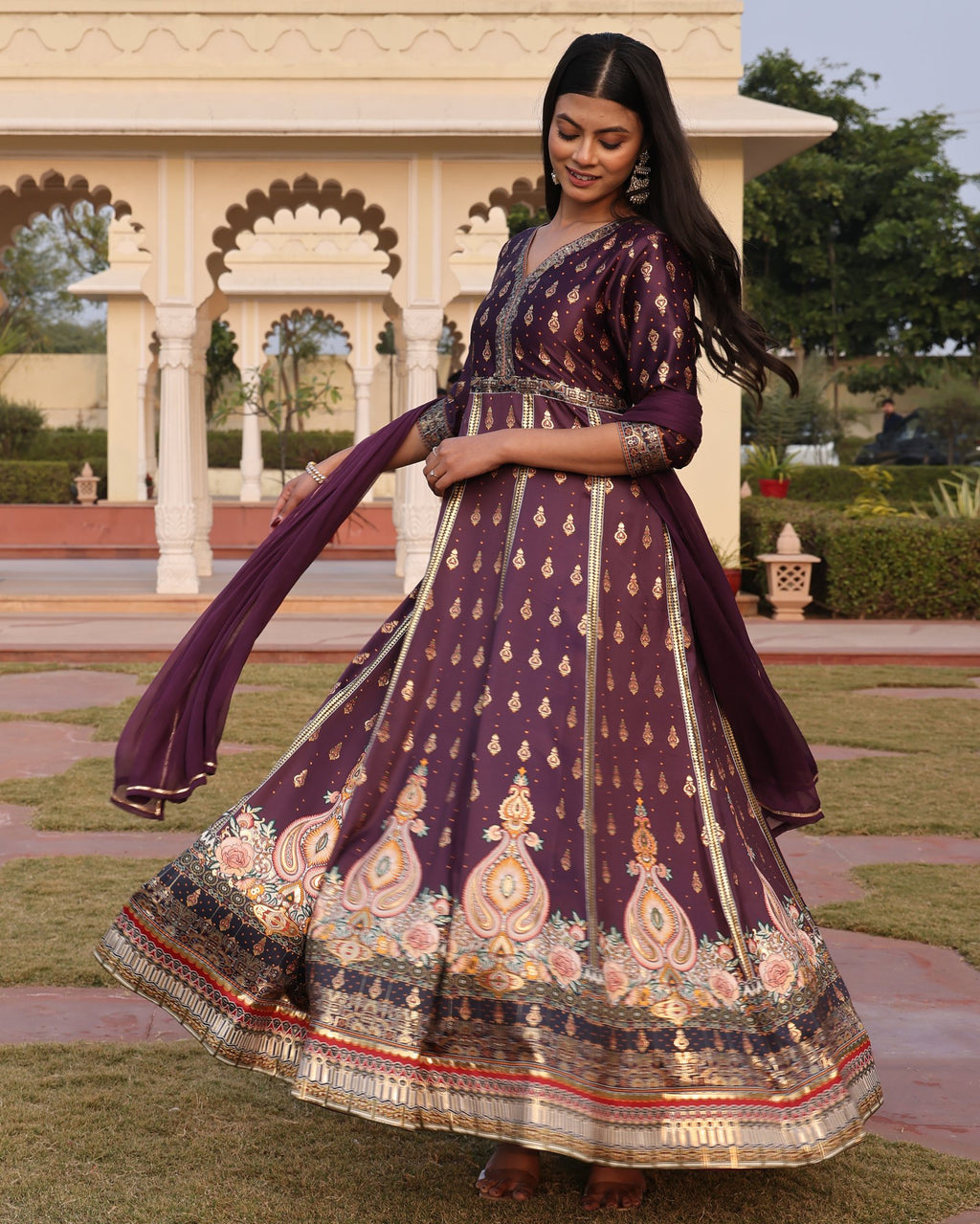 Purple Satin Anarkali Suit