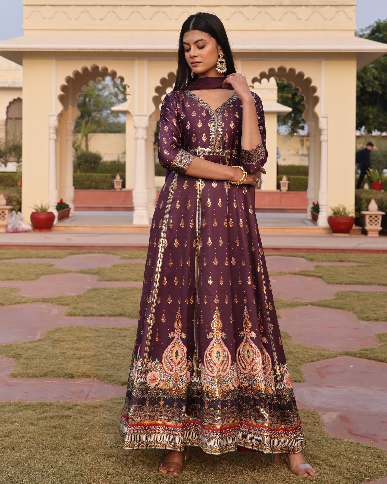 Purple Satin Anarkali Suit