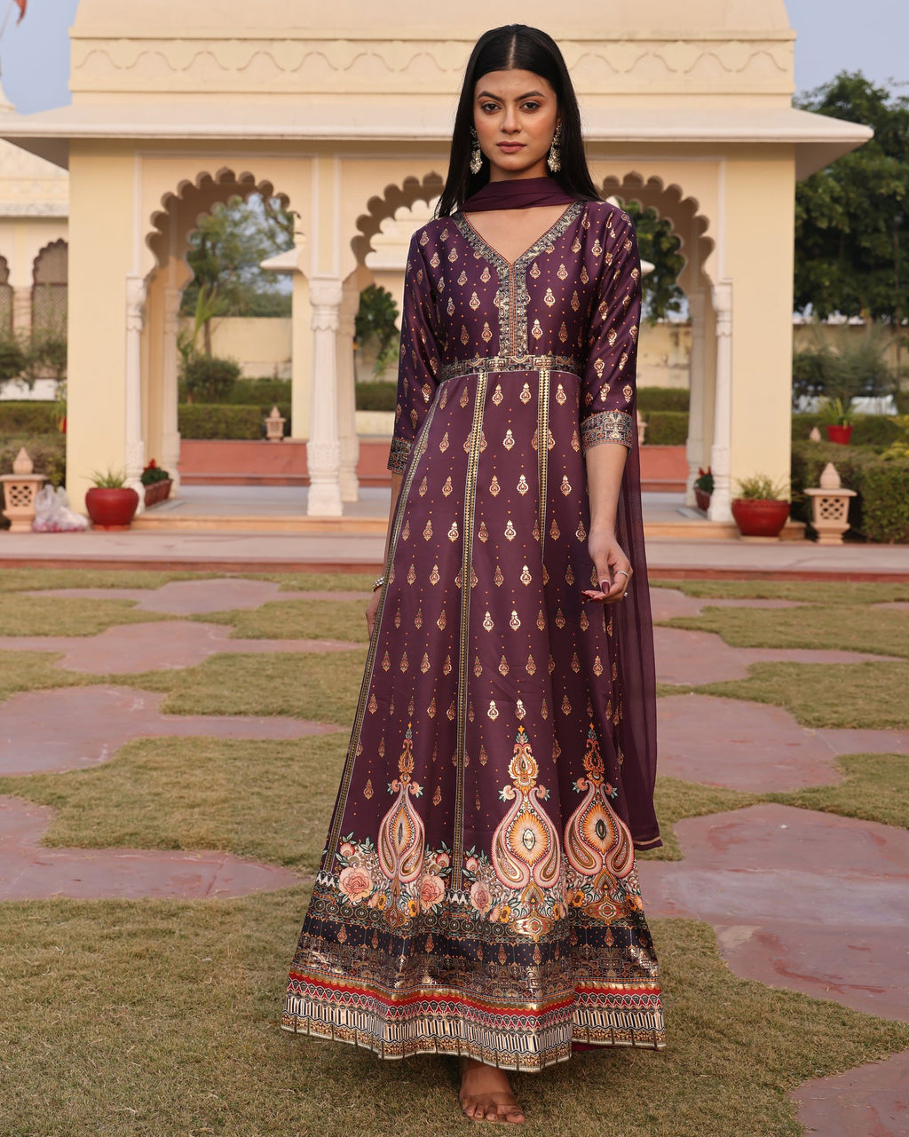Purple Satin Anarkali Suit