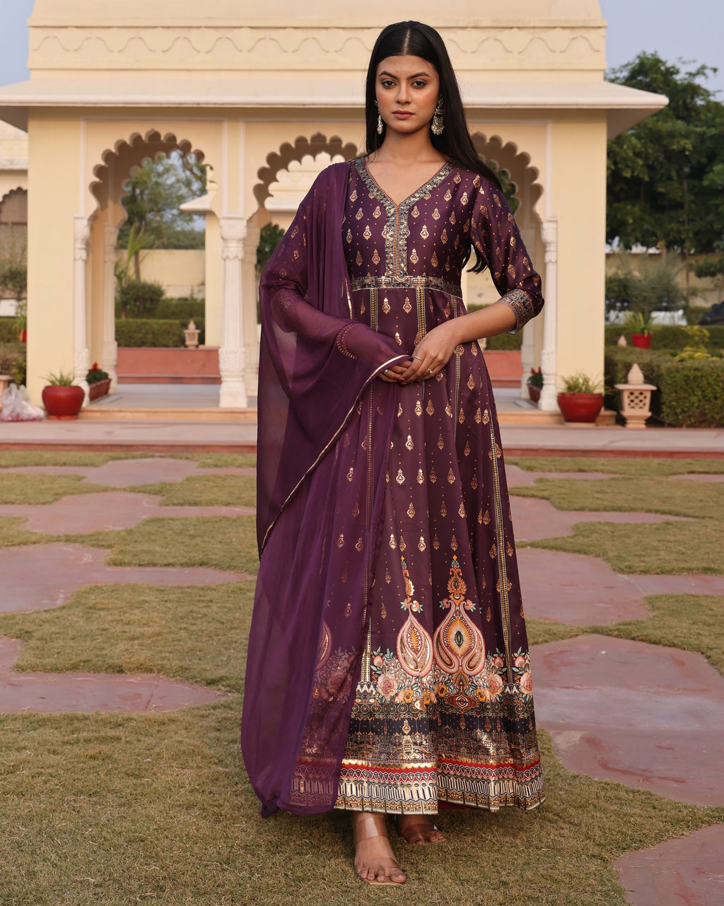 Purple Satin Anarkali Suit