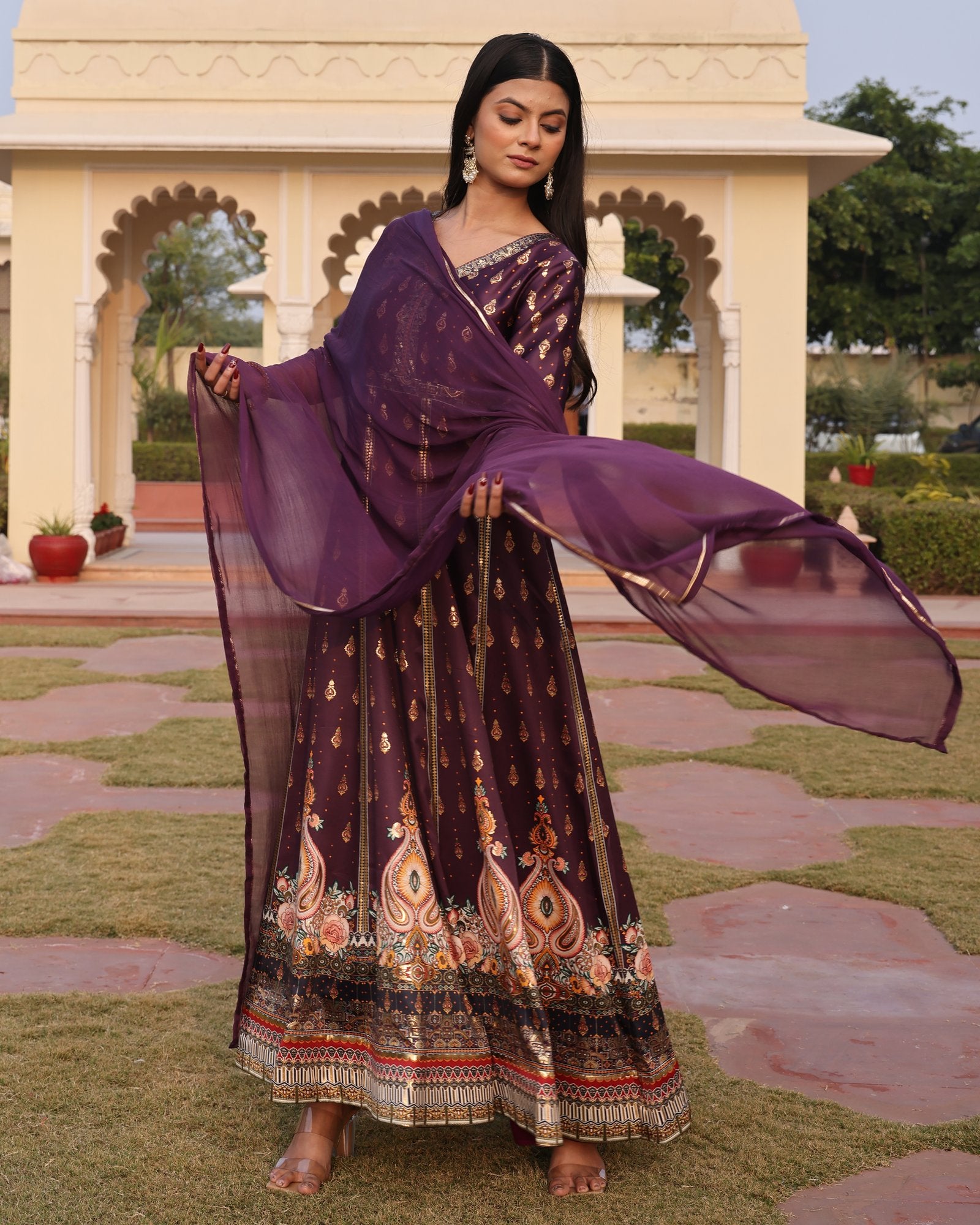 Purple Satin Anarkali Suit
