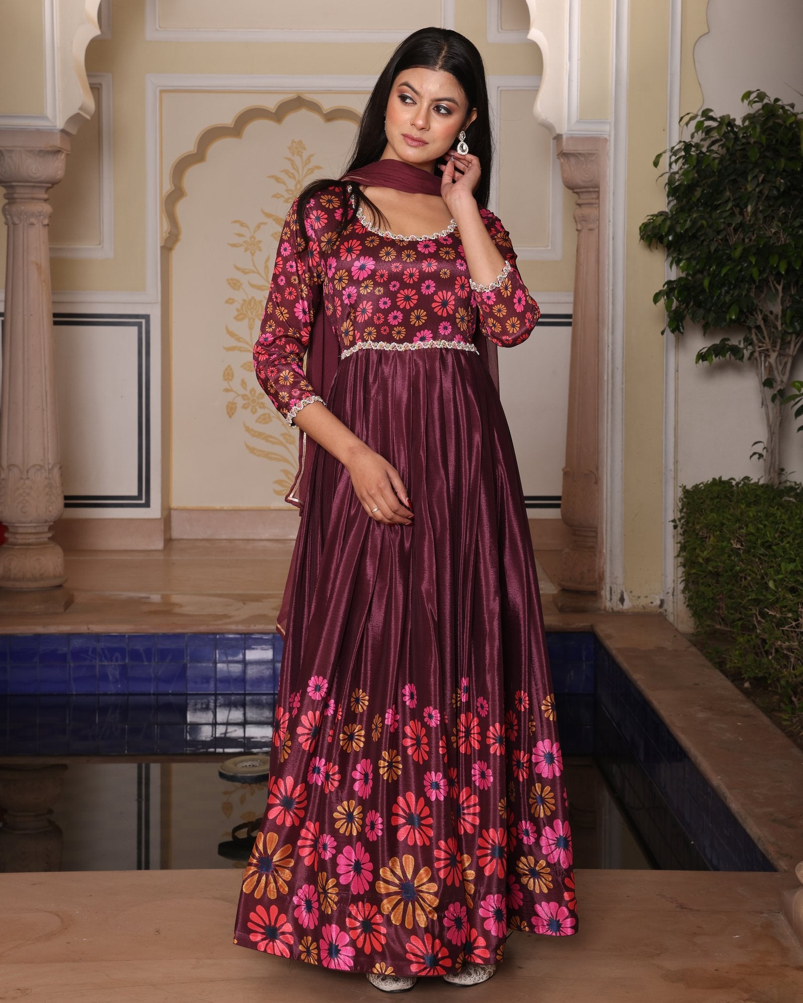 Coffeee Chinon Silk Anarkali Suit