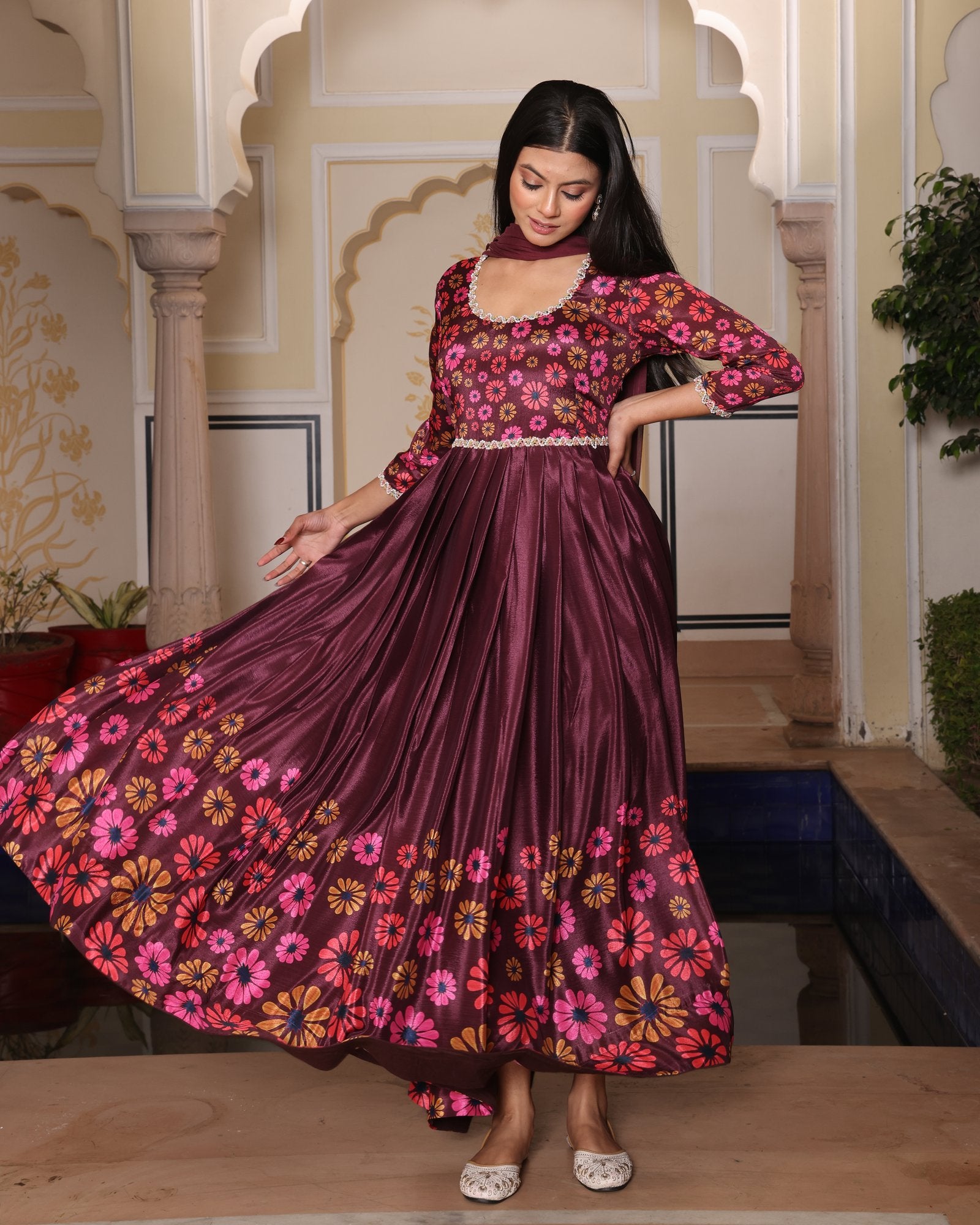 Coffeee Chinon Silk Anarkali Suit