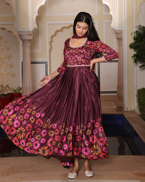Coffeee Chinon Silk Anarkali Suit