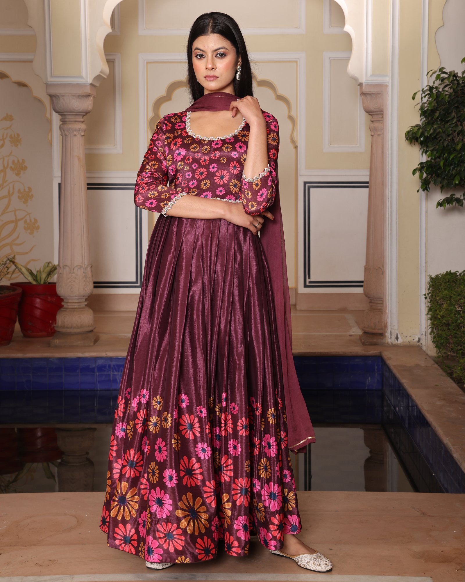 Coffeee Chinon Silk Anarkali Suit