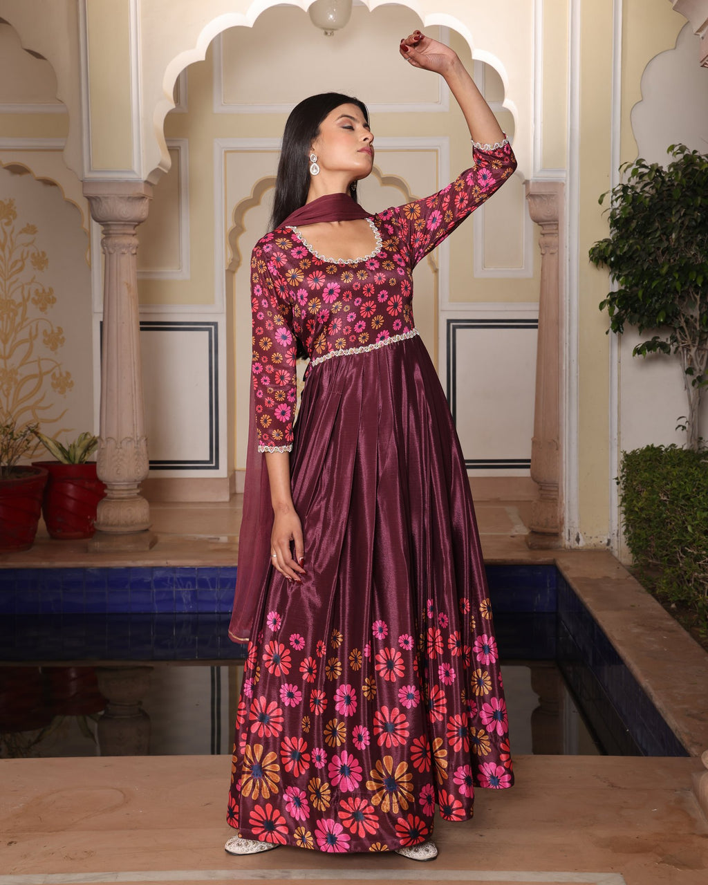 Coffeee Chinon Silk Anarkali Suit