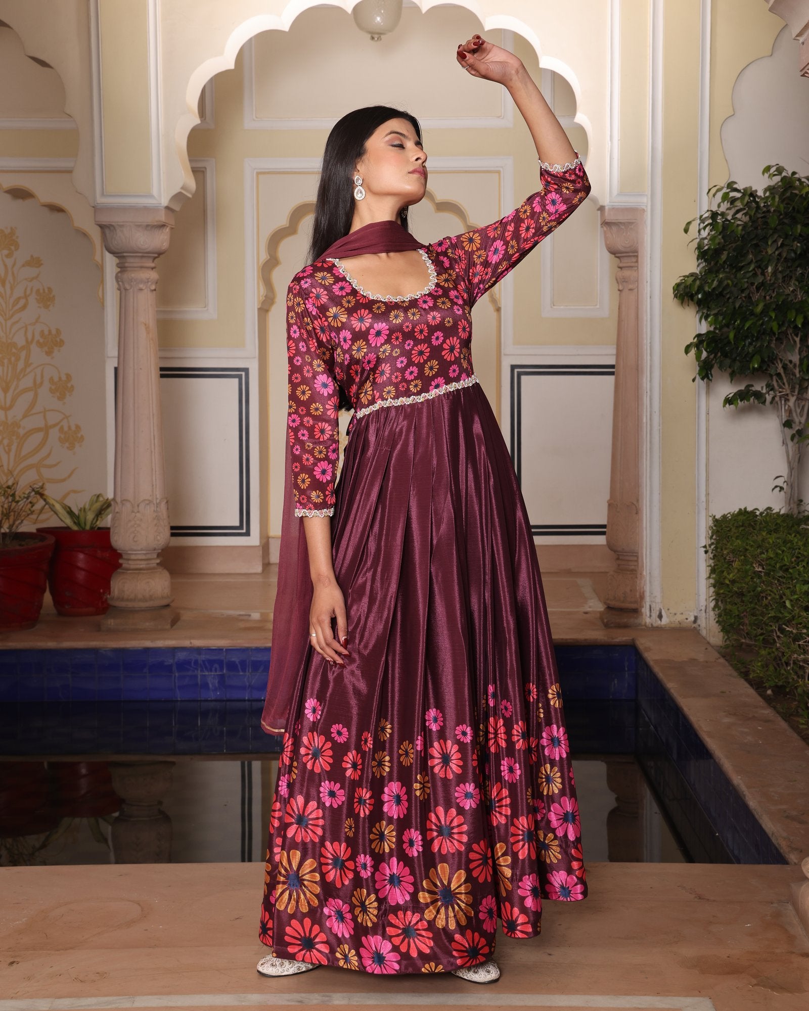 Coffeee Chinon Silk Anarkali Suit