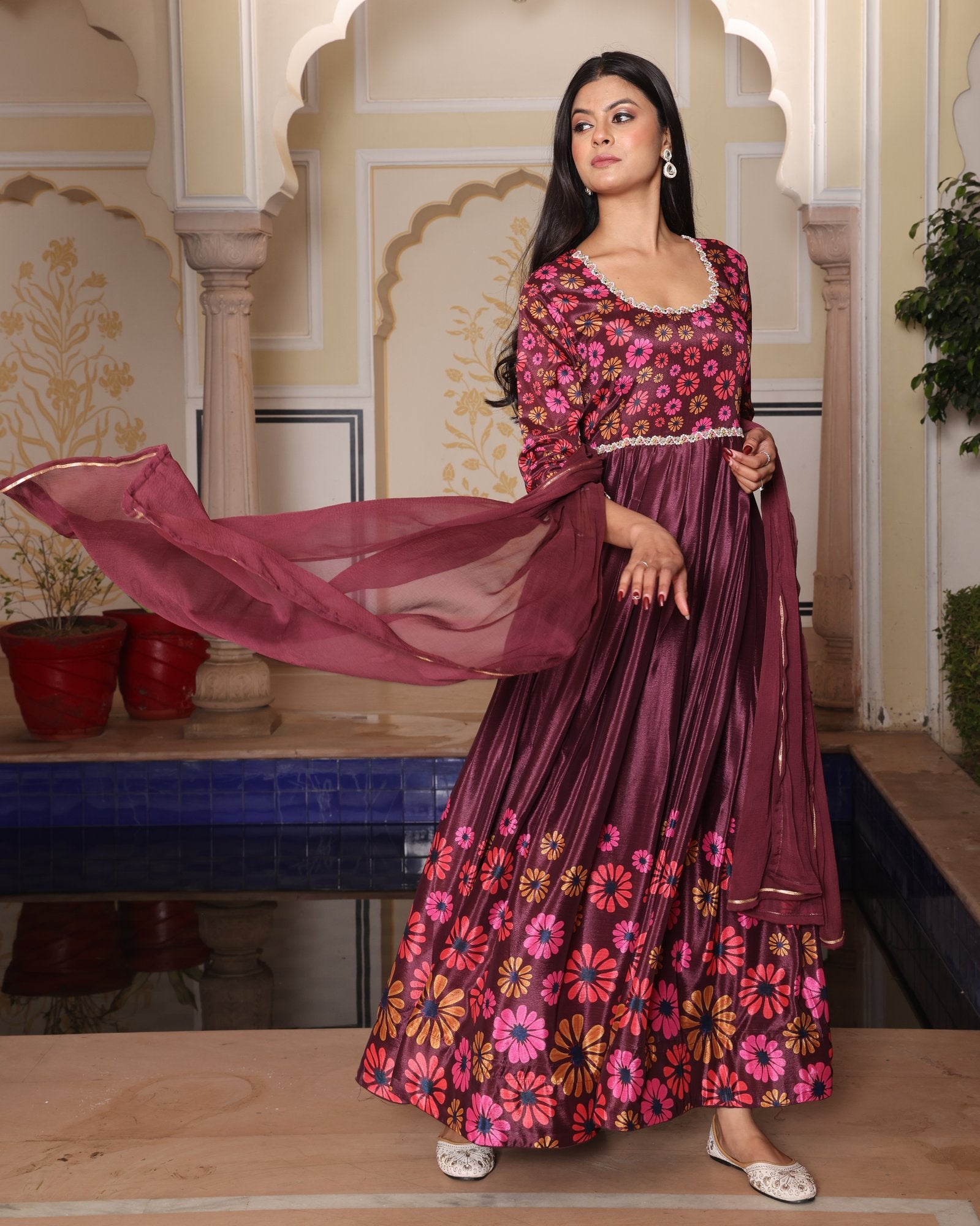 Coffeee Chinon Silk Anarkali Suit
