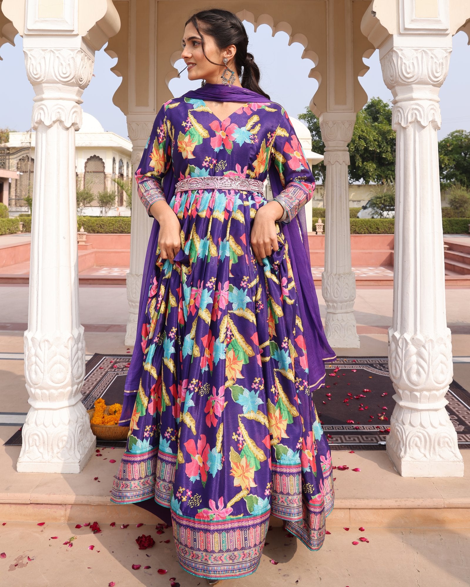 Purple Chinon Silk Anarkali Suit