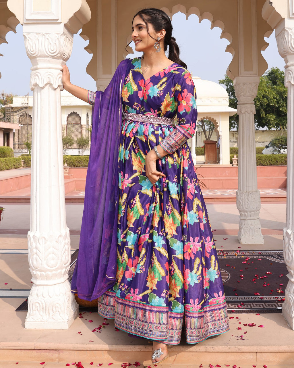 Purple Chinon Silk Anarkali Suit