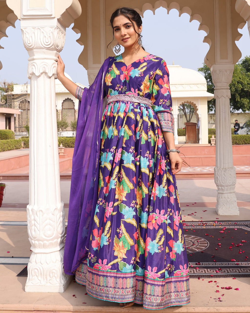 Purple Chinon Silk Anarkali Suit