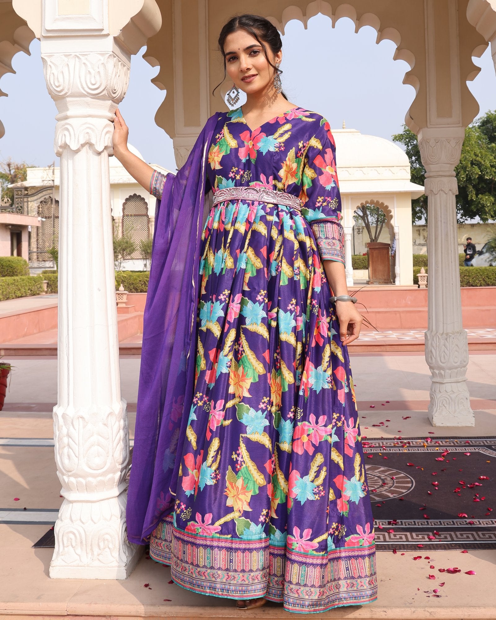Purple Chinon Silk Anarkali Suit