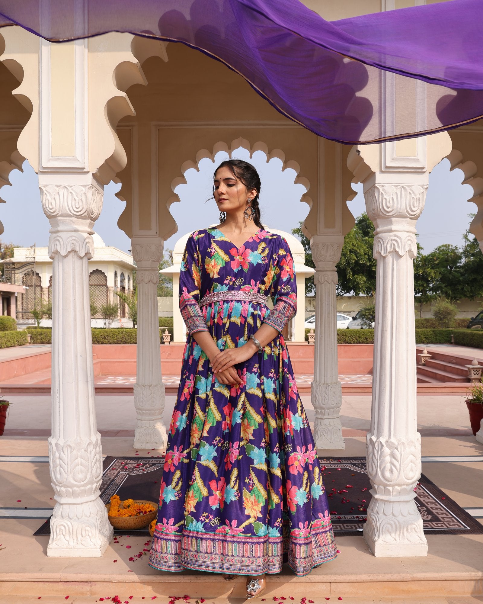 Purple Chinon Silk Anarkali Suit