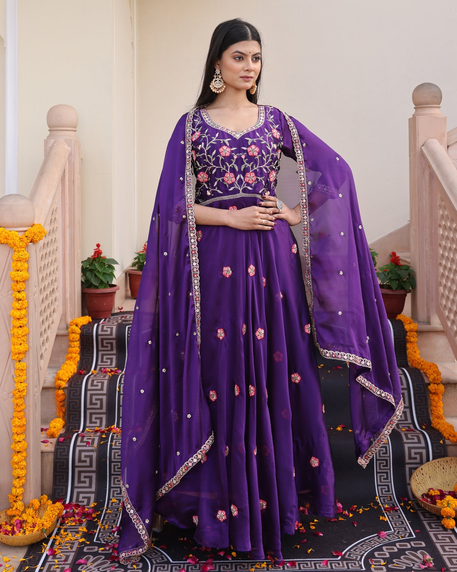 Purple Rangoli Silk Anarkali Suit