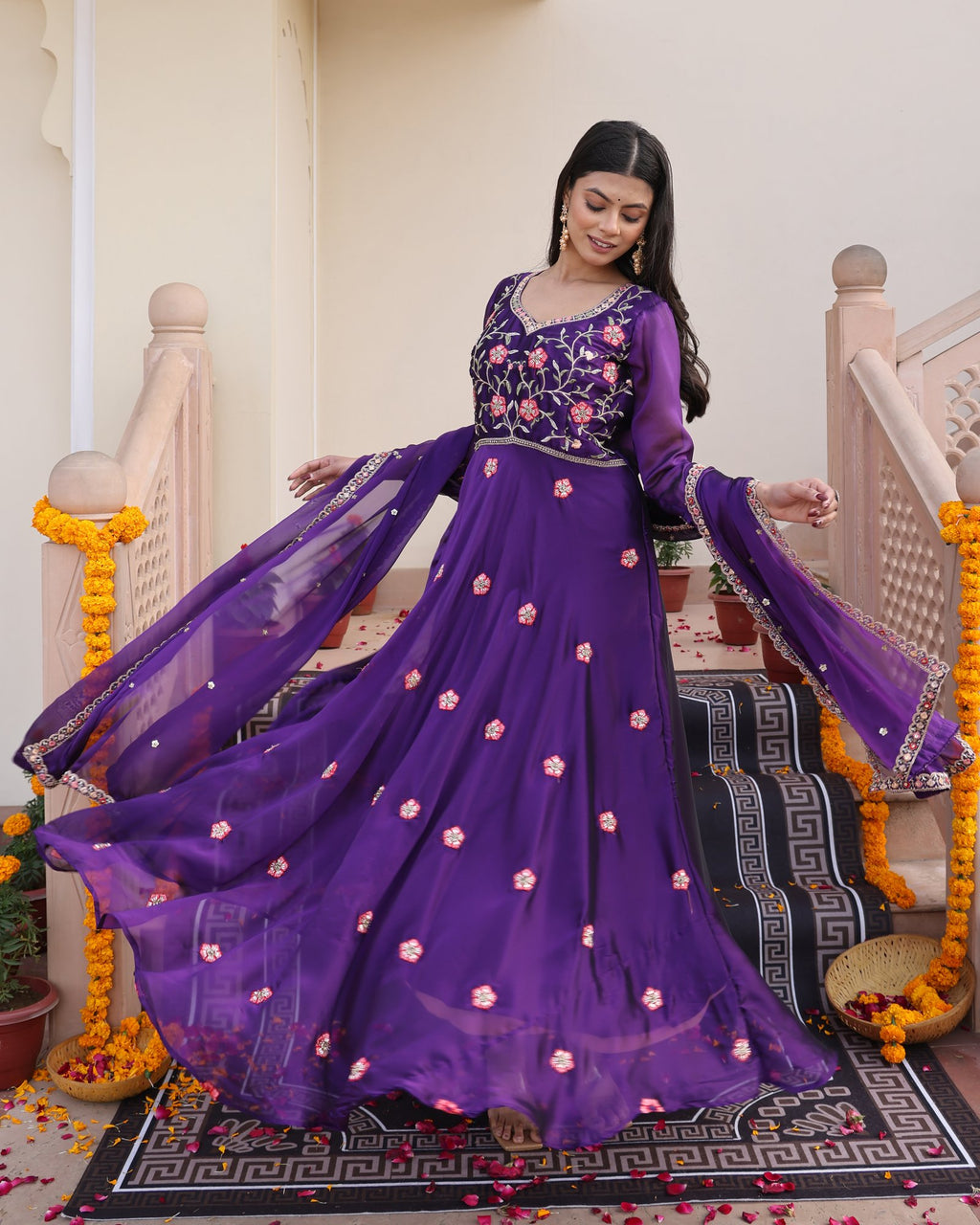 Purple Rangoli Silk Anarkali Suit