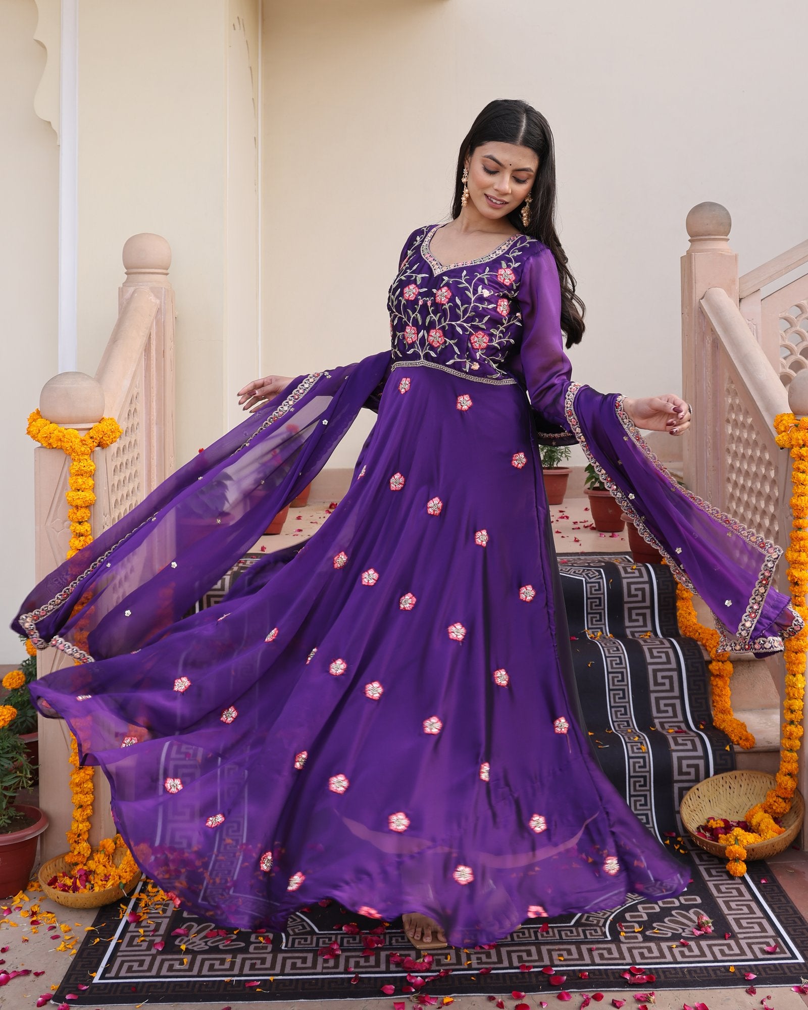Purple Rangoli Silk Anarkali Suit