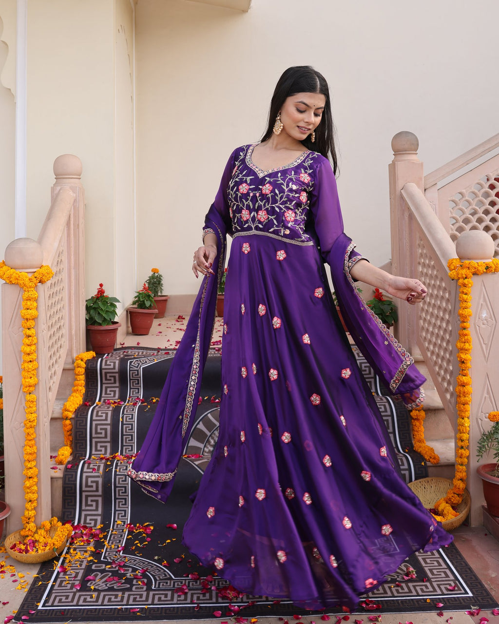 Purple Rangoli Silk Anarkali Suit