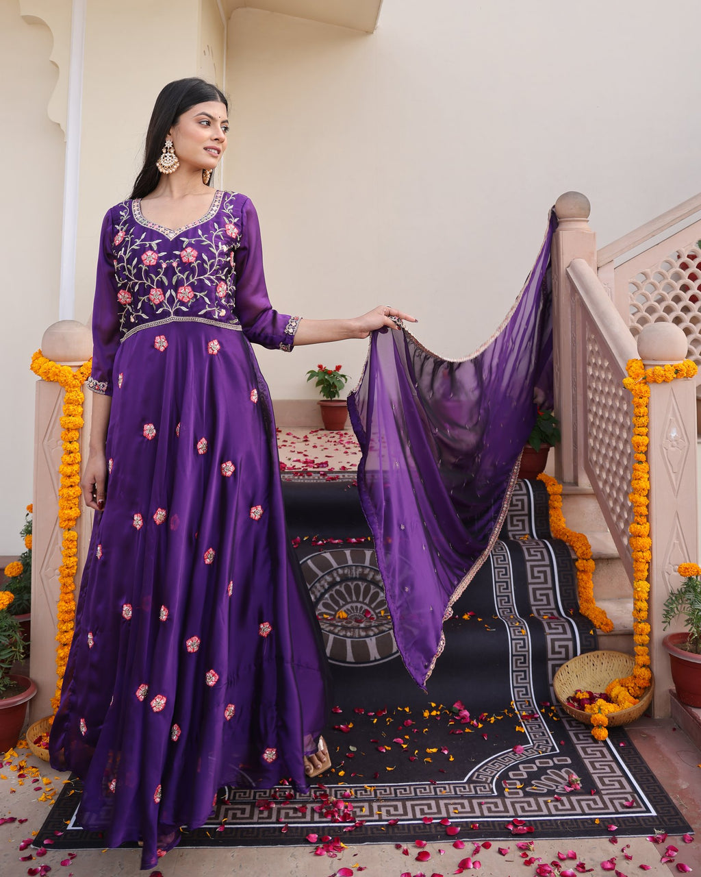 Purple Rangoli Silk Anarkali Suit