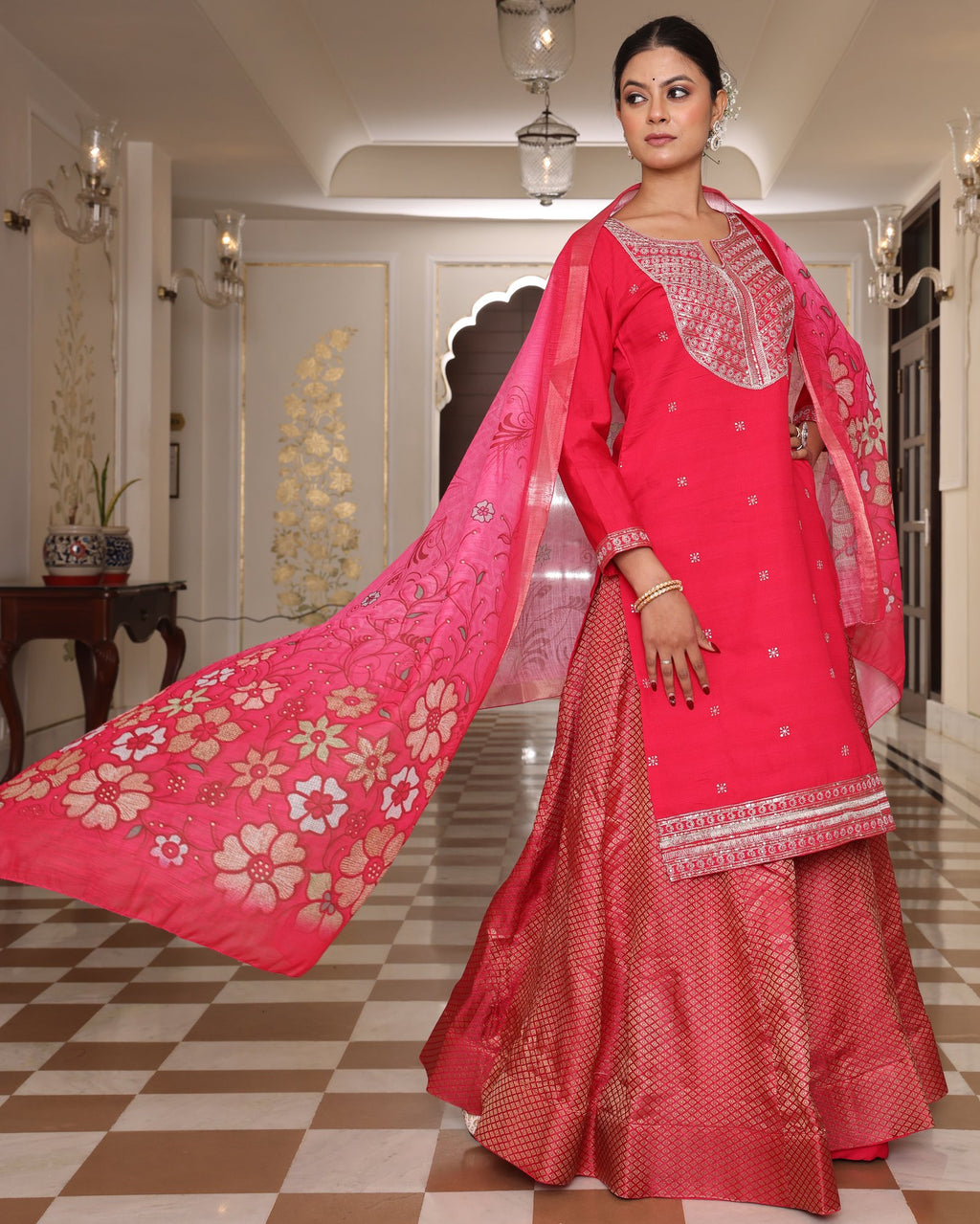 Pink Cotton Silk Anarkali Suit
