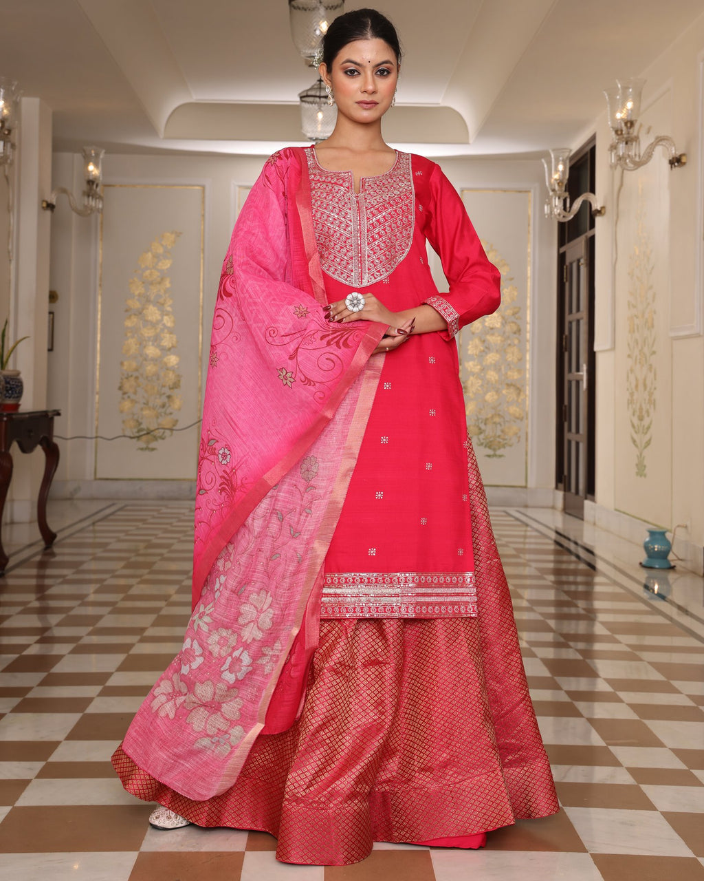Pink Cotton Silk Anarkali Suit