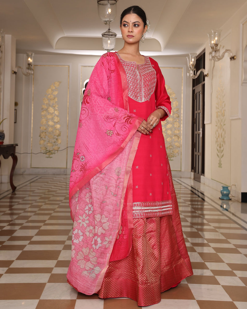 Pink Cotton Silk Anarkali Suit