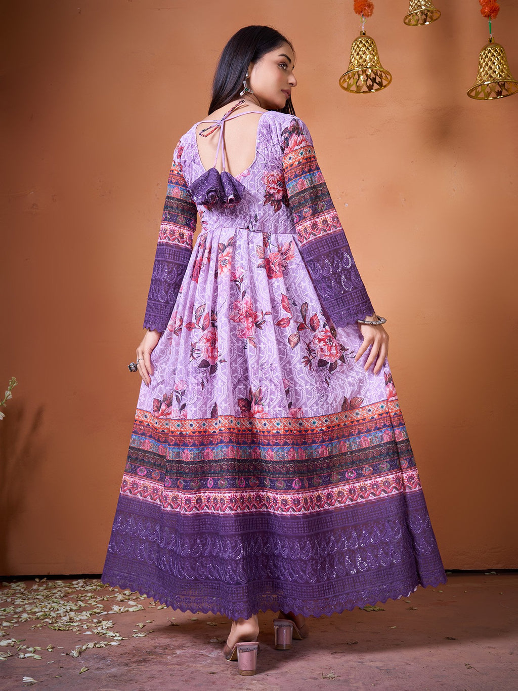 Purple Embroidery Work & Printed Kurti