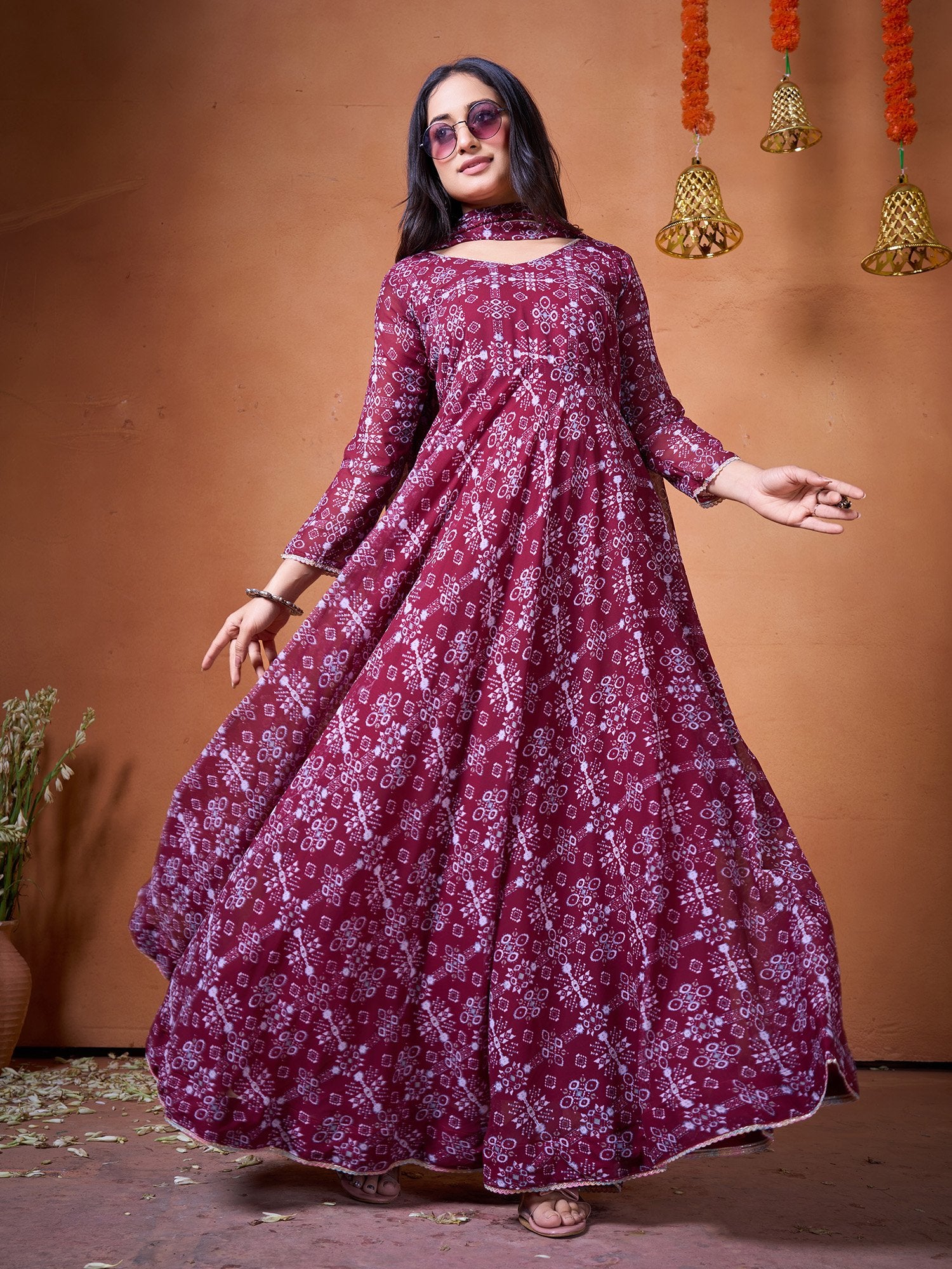 Maroon Digital Printed Kurti