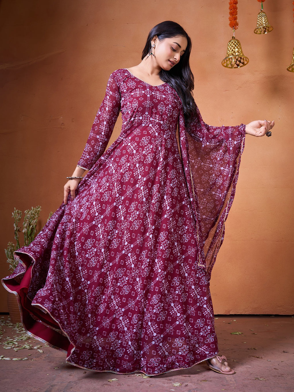 Maroon Digital Printed Kurti