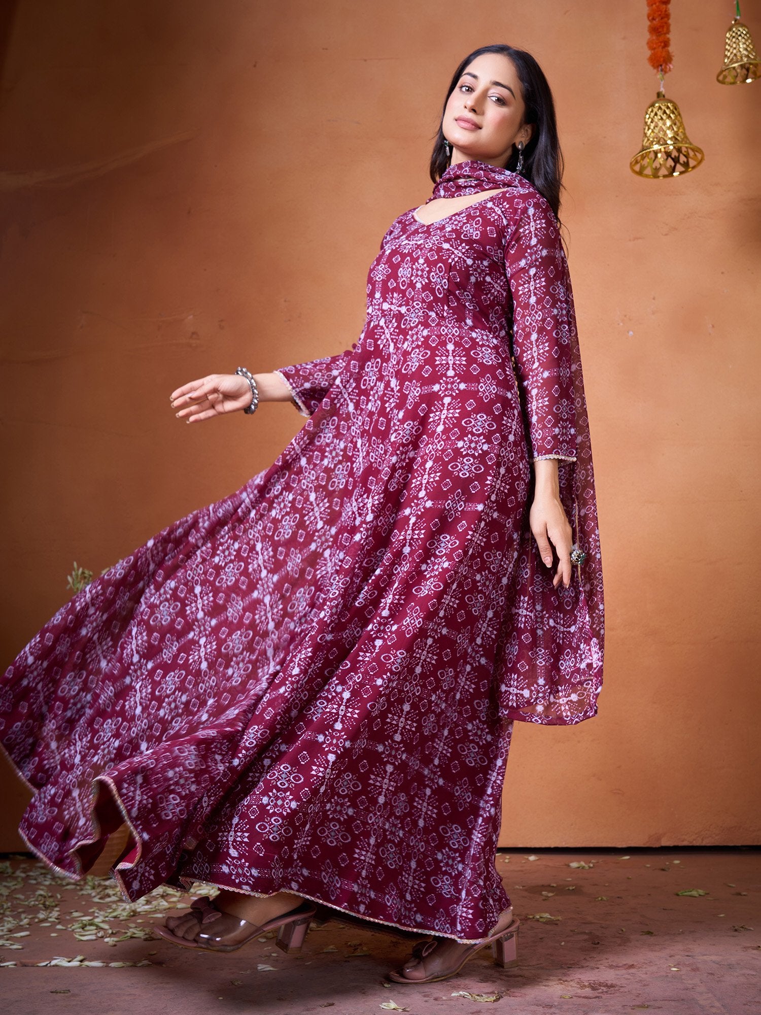 Maroon Digital Printed Kurti