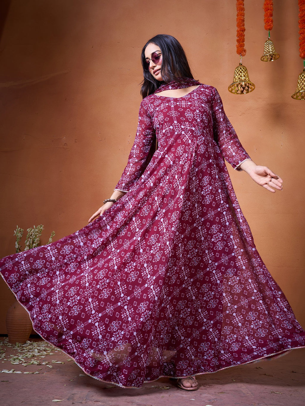 Maroon Digital Printed Kurti