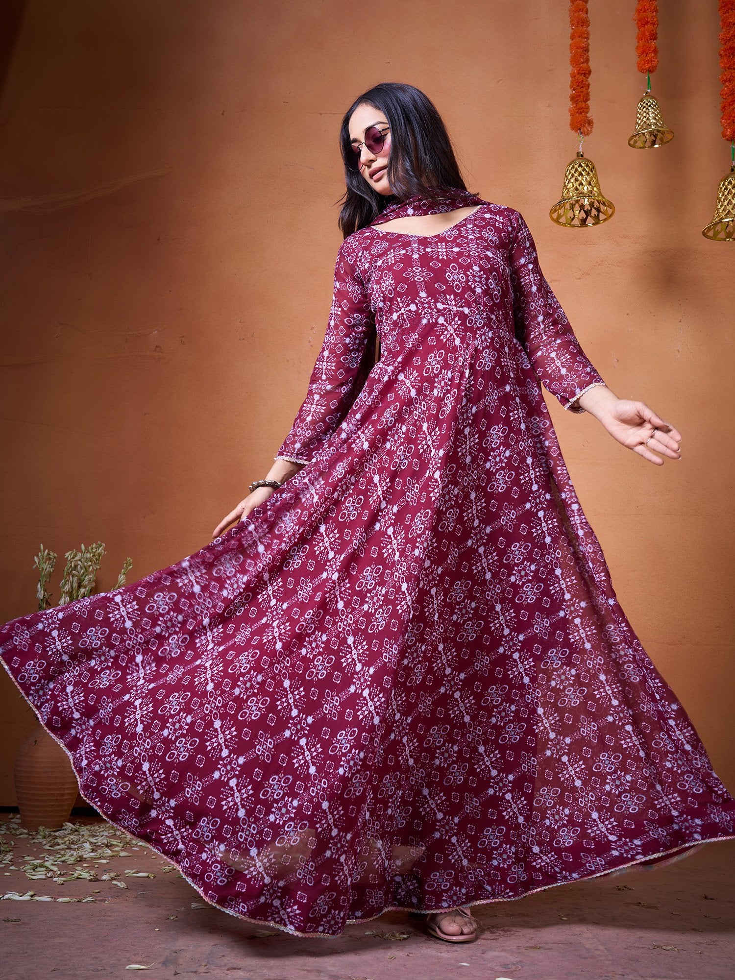 Maroon Digital Printed Kurti