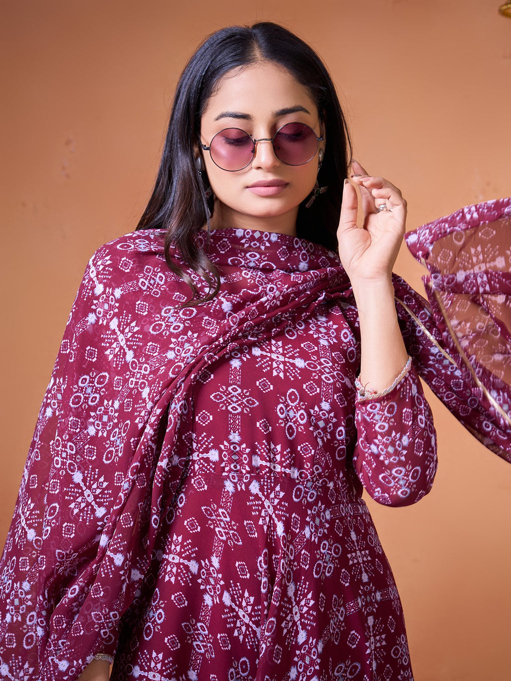 Maroon Digital Printed Kurti