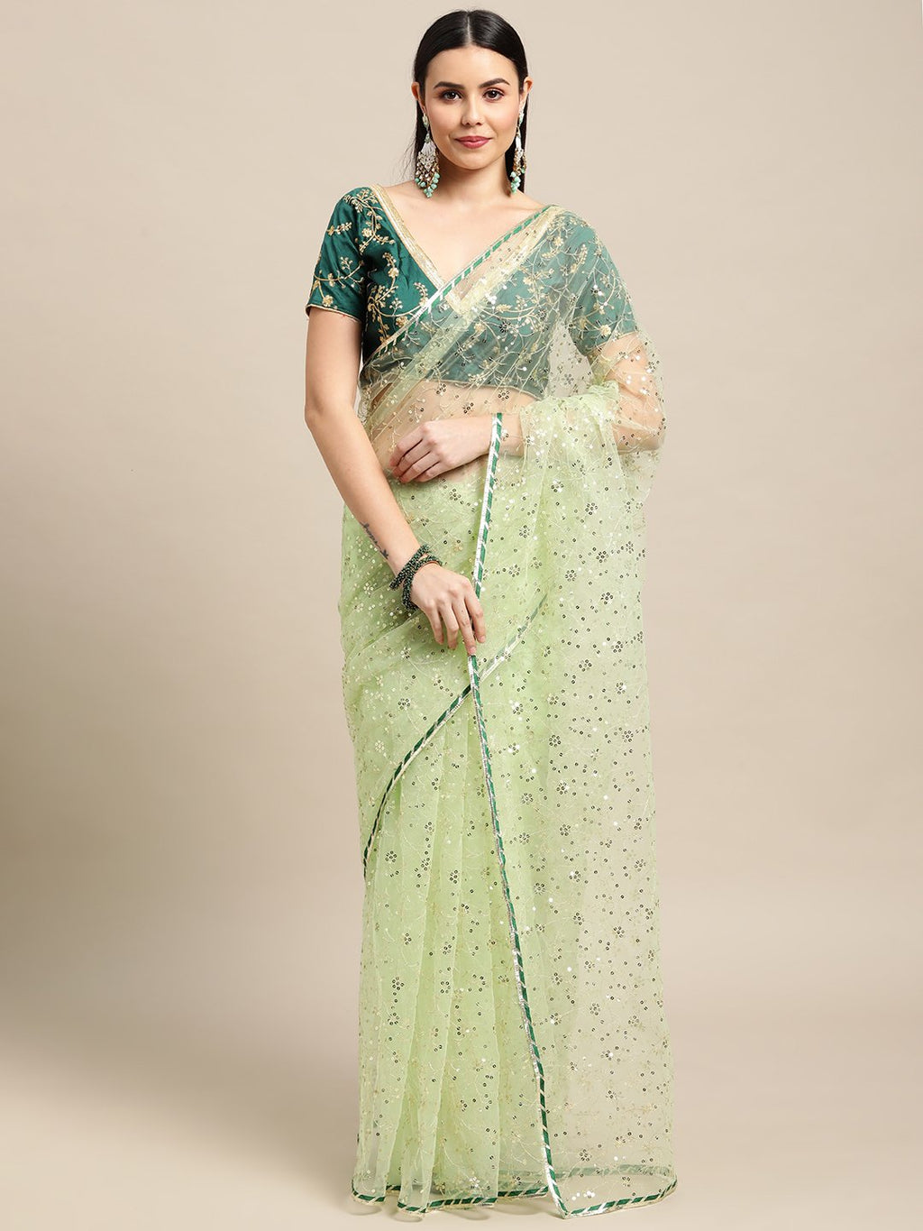 Green Net Saree