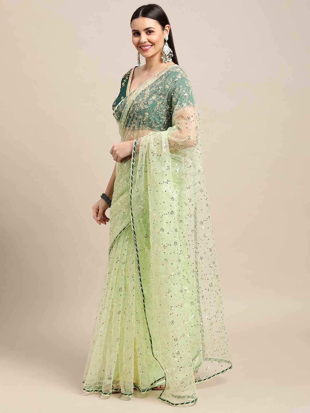 Green Net Saree